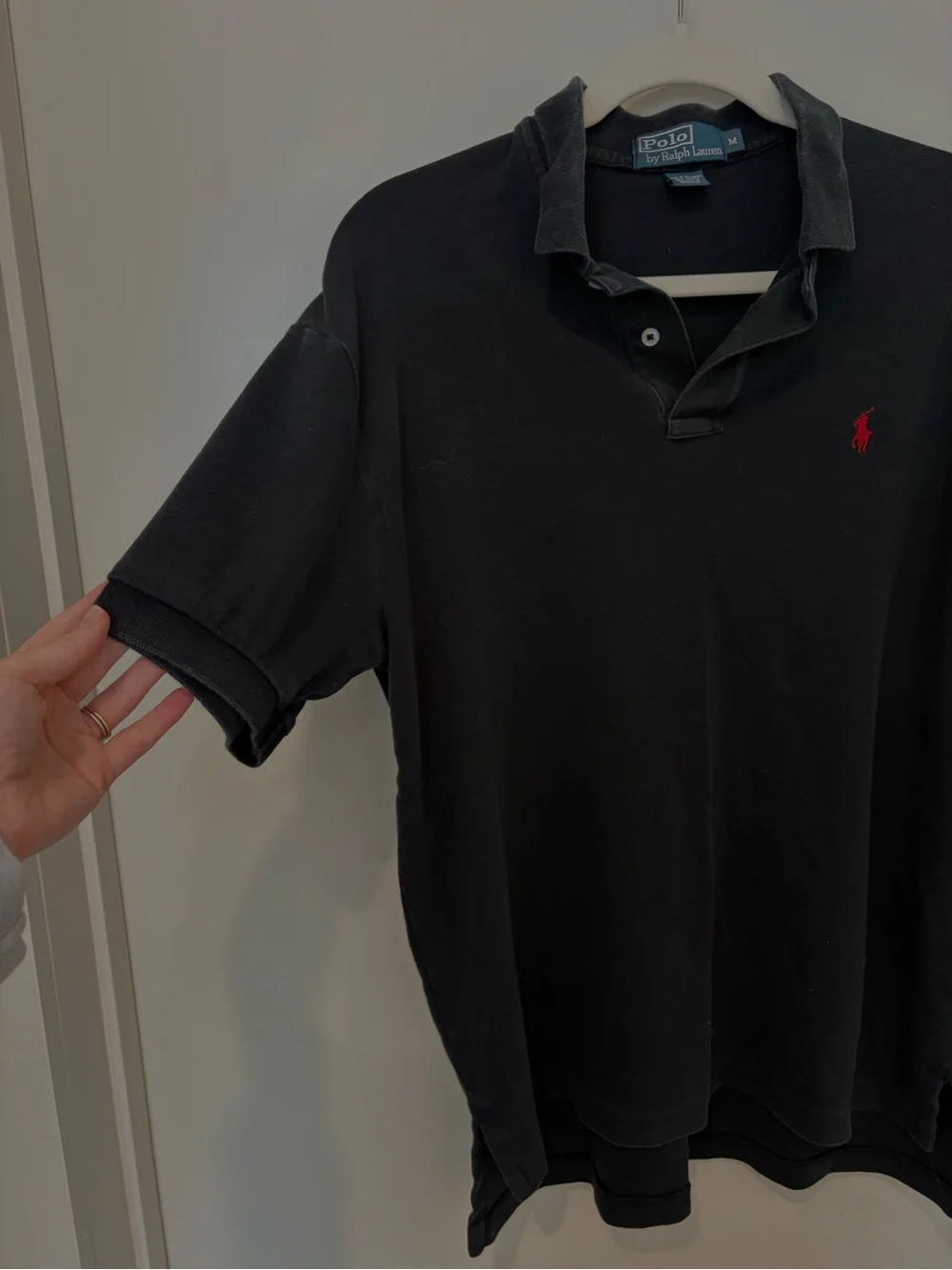 VNTG Polo by Ralph Lauren Classic Black Short-Sleeve Polo with Red Pony Cotton